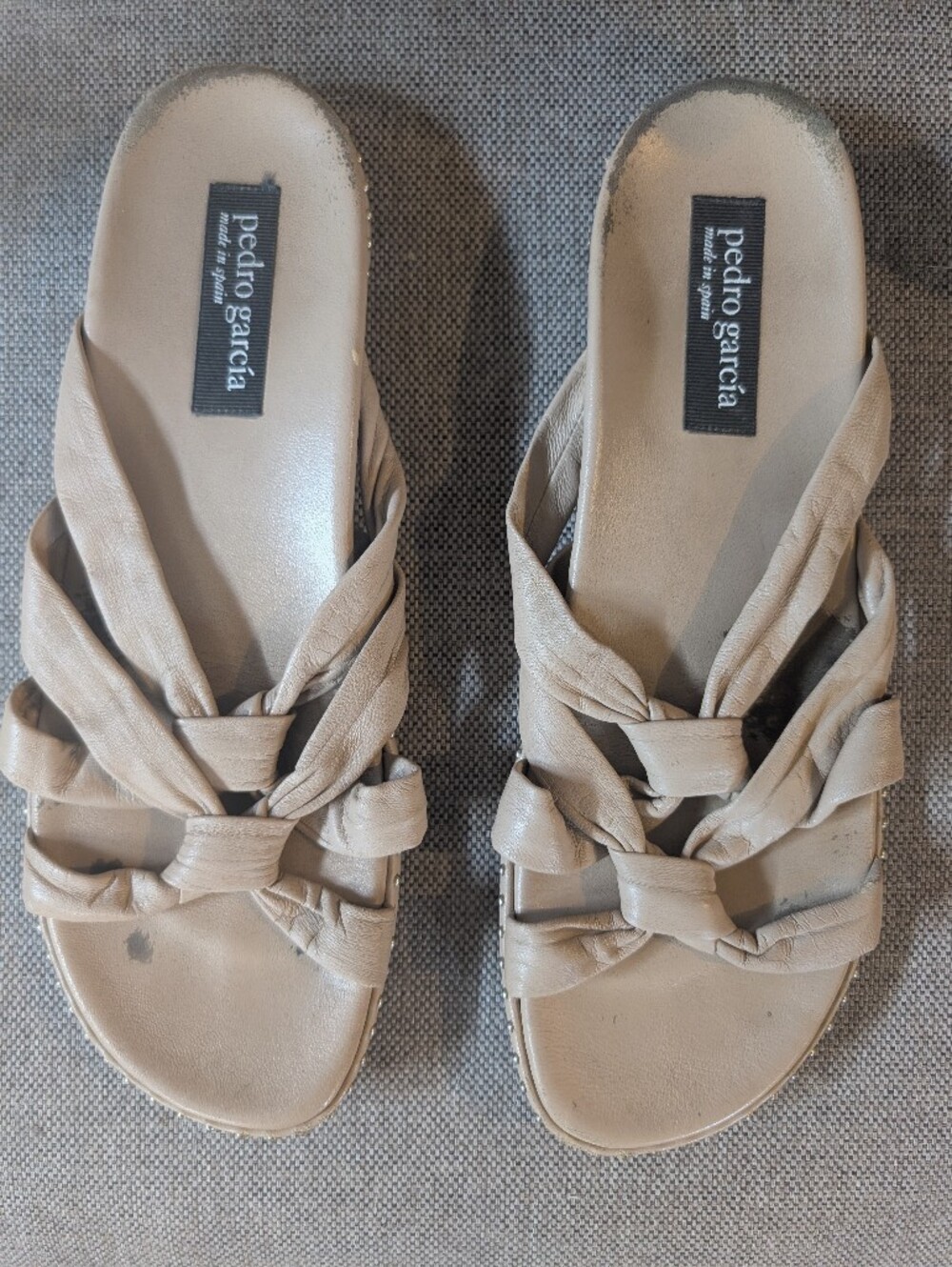Pedro Garcia Taupe Braided Leather Slide Mules